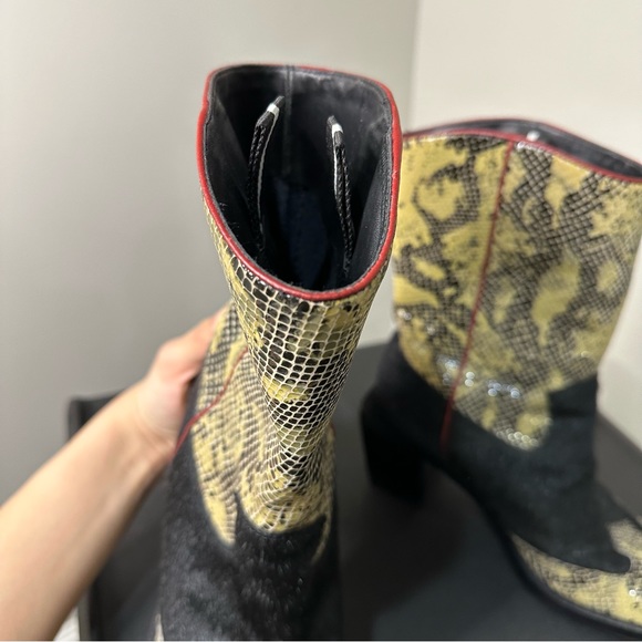 Vintage Western Cow Hair and Snake Skin Cowboy Boots with Square Toe - Picture 10 of 16